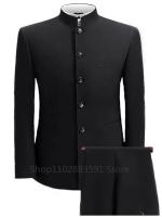 Traje Formal Para Hombre Con Chaqueta Y Pantalones De Punto Y Algodón Slim Fit Estilo De Negocios Traje De Novio Para Fiesta - details 1