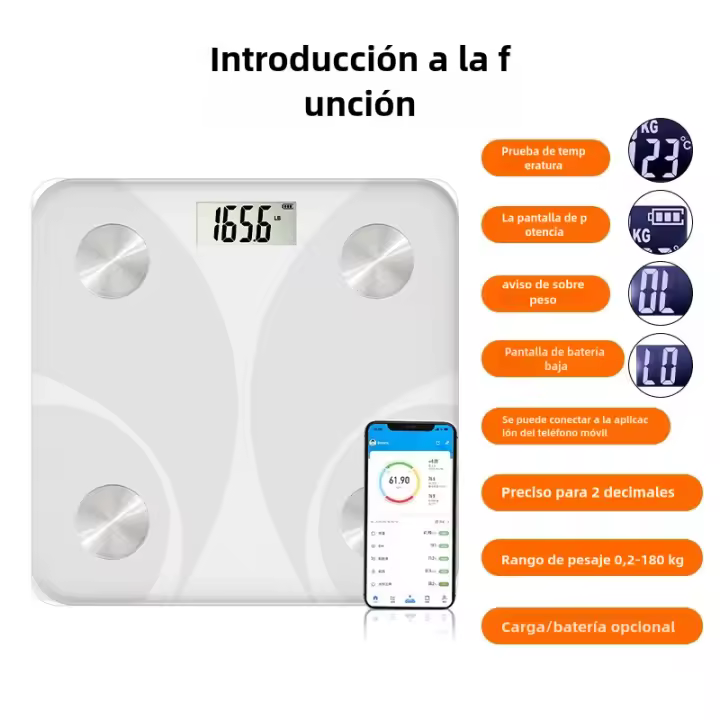 Bluetooth, Bascula de peso recargable intelente para el hogar del cuerpo humano con aplicación, puede ProBAR 27 - 1