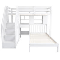 Litera Infantil Multifunctional y Multiuso | Cama Doble 90x200 cm + Cuna Transformable en Escribano with Estantería | Almacenaje Integral, Somier Red y Diseño Moderno Blanco - details 0