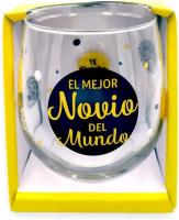 Vaso de vidrio con la frase "El Mejor Novio del Mundo" y elementos decorativos - details 0