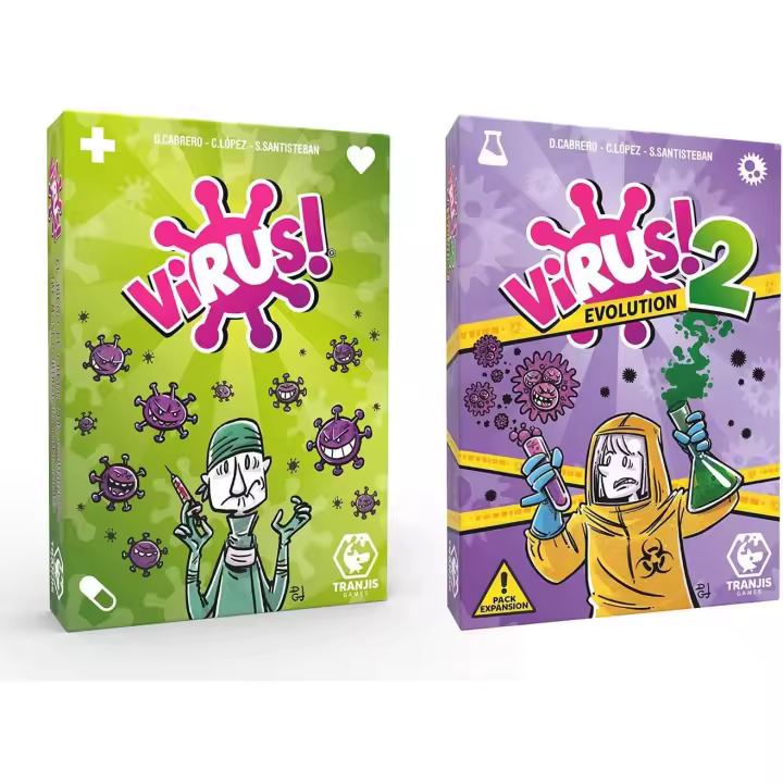 Tranjis Games - Pack Juego de Cartas Virus + Expansion Virus 2 Evolution - Edición Española - +8 Años - Minijuegos de Mesa - 1