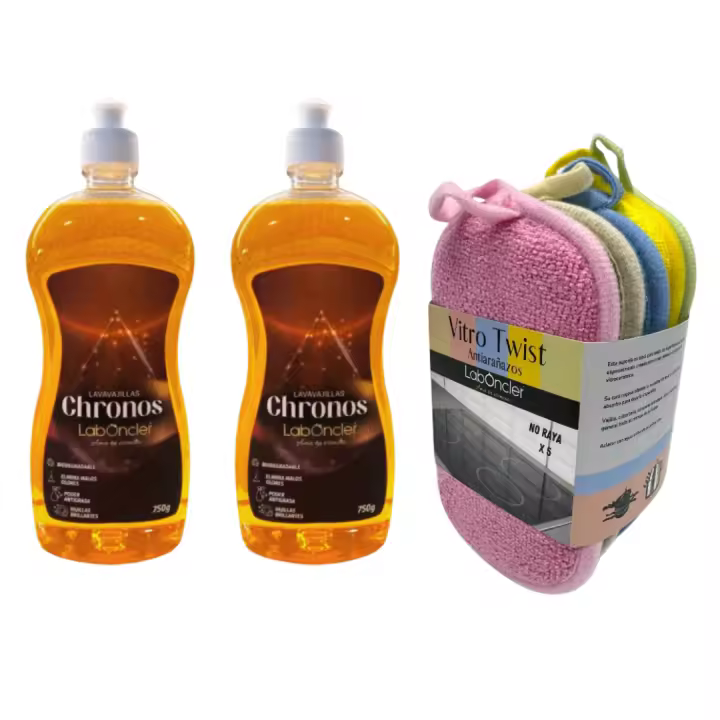 Lavavajillas Chronos de Laboncler  +  Estropajos Esponjas Especial Vitro –  Fórmula Desengrasante y Antigrasa para una Limpieza Profunda y Eficaz. Super Limpiador para Uso con Ecojin, 100% Original, Ideal para Placas Vitrocerámicas y Superficies Delicada - 1