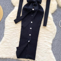 Vestido De Punto Para Mujer REALEFT Otoño Invierno Con Cinturón Cuello Polo De Mano Sola Manga Larga Ajuste Cintura Alta Vestido De Trabajo - details 8