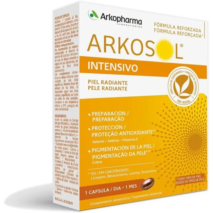 Arkopharma Arkosol Intensivo 30 Cápsulas para Bronceado y Protección Solar con Carotenoides y Piperina - 1