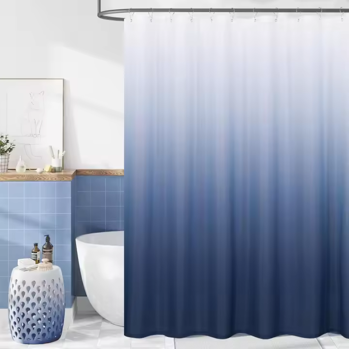 Cortina de ducha resistente al moho - Azul marino - Color degradado - Impermeable - Fácil de instalar - Poliéster - Con ganchos - 180 x 180 cm - 1