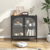 Gabinete lateral de metal, decorativo Armarium con 2 deflectores de Vidrio, Modern Armarium de café bar con estante ajustable para Cocina, Sala de estar y pasillo, Hierro, terreno alto 80 cm x ancho 80 cm x profundidad 35 cm - details 0