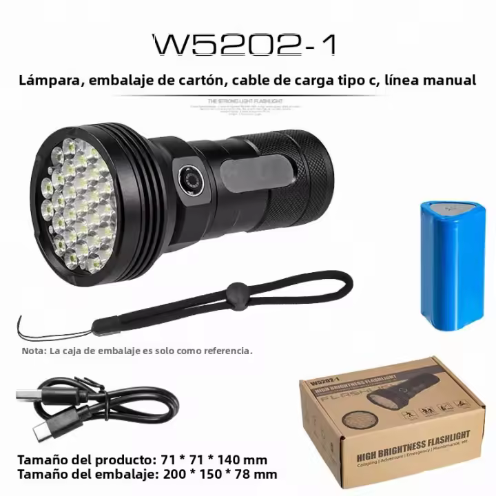 Linterna Táctica De Caza Exterior LED Super Brillante Distancia De Iluminación 1500M Luz Fuerte Aluminio Impermeable Recargable - 1