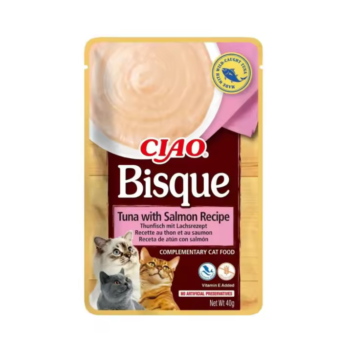 INABA Churu Bisque - 12 X 40gr - Puré para Gatos - Snacks Receta Pollo con Carne - Premios Saludables - Sin Cereales, Conservantes, Colorantes - Sólo 16 Calorías - 40g - 1