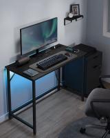 Escritorio con luz led y tomas de corriente integradas, para juegos y oficina, ideal para estudio y dormitorio, diseño compacto ahorra espacio, marrón rústico o negro ébano, 50x100x76 cm - details 8