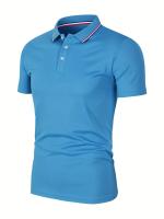 Camisa Polo Hombre Verano Transpirable Cómoda De Color Sólido Cuello Redondo Manga Corta Alta Calidad Ropa Casual De Calidad - details 14