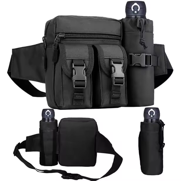 Riñonera táctica con Bolso para botella de Agua, impermeable, de Lona Militar, para correr, senderismo, caminar, andar en bicicleta y ciclismo. - 1