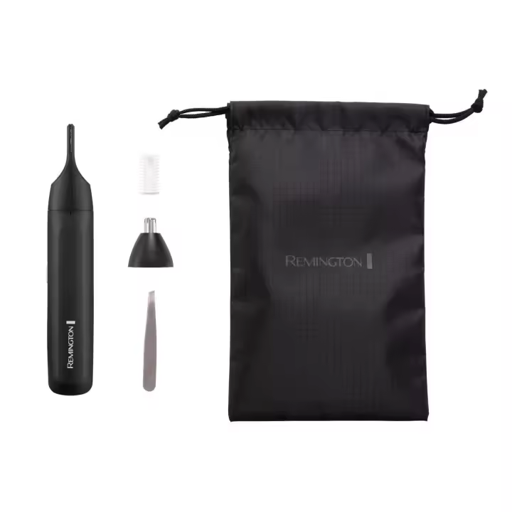 Remington Recortador facial Trim & Fit NE8000 - cabezal rotativo para nariz y orejas, microrrecortador lineal, pinzas, peine para cejas (3 mm), cabezales lavables, funciona con pilas - 1