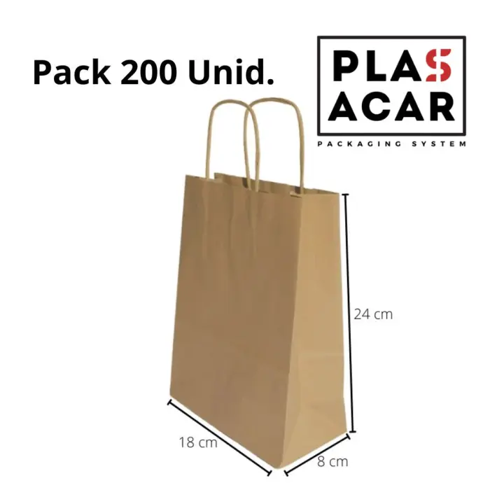 Plasacar S.L.-Bolsa Papel Kraft Asa Rizada 18+8x24cm comercios ecommerce (Pack 400 Unid.) - 1