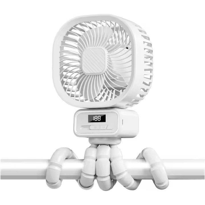 Ventilador Portátil para Carrito Bebe con 5000mAh, 3 velocidades Ventilador Recargable con Rotación de 270°, Ventilador USB Silencioso con Soporte Extraíble y LED para Carrito Bebe, Cunas - 1