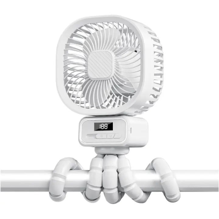 Ventilador Portátil para Carrito Bebe con 5000mAh, 3 velocidades Ventilador Recargable con Rotación de 270°, Ventilador USB Silencioso con Soporte Extraíble y LED para Carrito Bebe, Cunas - 1