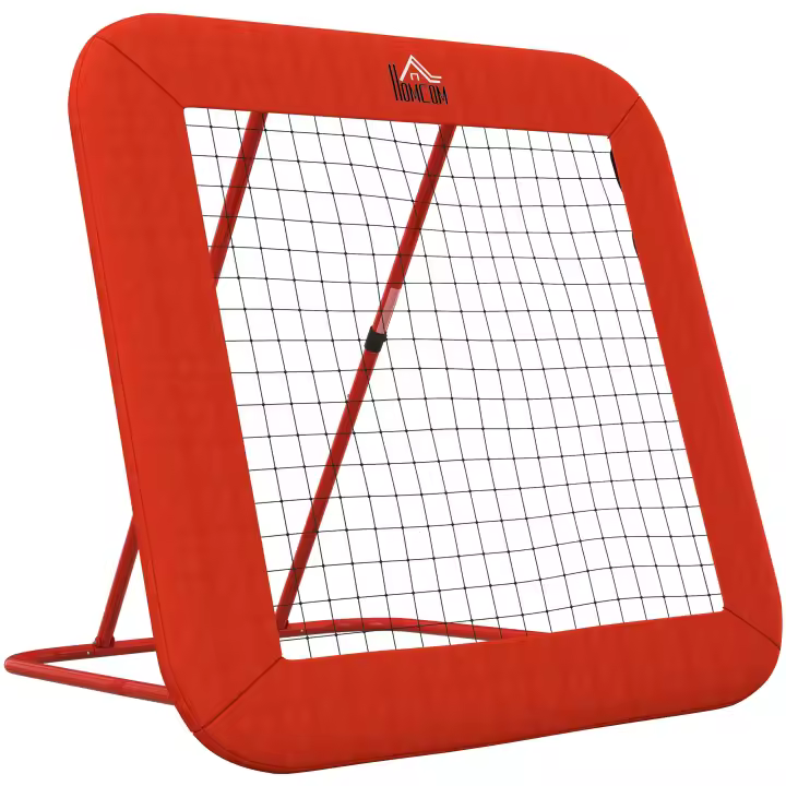 HOMCOM Rebotador de Fútbol, Rebotador de Fútbol Plegable con Borde Protector, Piquetas, Red de Pared de Rebote Regulable en 5 Niveles de Altura para Balonmano, Voleibol y Baloncesto, Rojo - 1