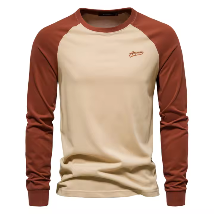 Camiseta De Algodón 100% Para Hombre AIOPESON Con Estampado Casual Manga Larga Cuello Redondo Tees Transpirable Ligera Y De Secado Rápido Para Primavera - 1