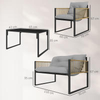 Outsunny Conjunto de Jardín Exterior de Ratán Sintético de 4 Piezas Muebles de Jardín Exterior Incluye Sofá de 2 Plazas 2 Sillones 1 Mesa de Centro de Vidrio con Cojines Gris y Natural - details 2
