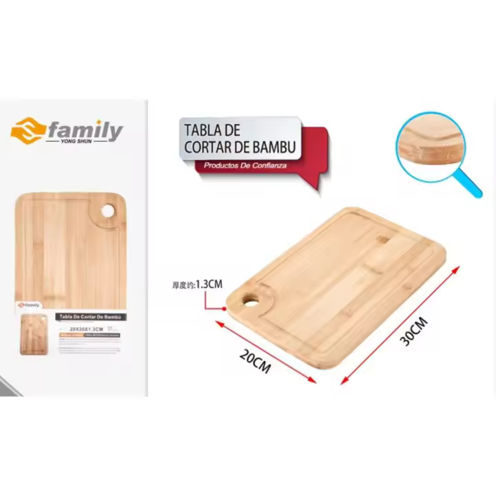 Tabla de cortar rectangular de bambú para verduras, frutas, salami – Tabla de cocina multiusos para cortar y servir aperitivos, pan, verduras, queso – Bandeja de bambú con ojal - 1