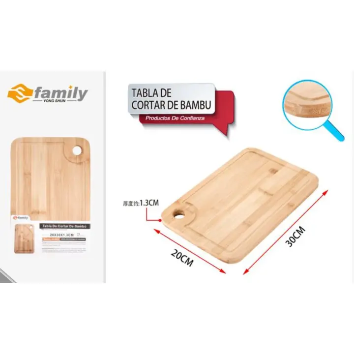 Tabla de cortar rectangular de bambú para verduras, frutas, salami – Tabla de cocina multiusos para cortar y servir aperitivos, pan, verduras, queso – Bandeja de bambú con ojal - 1