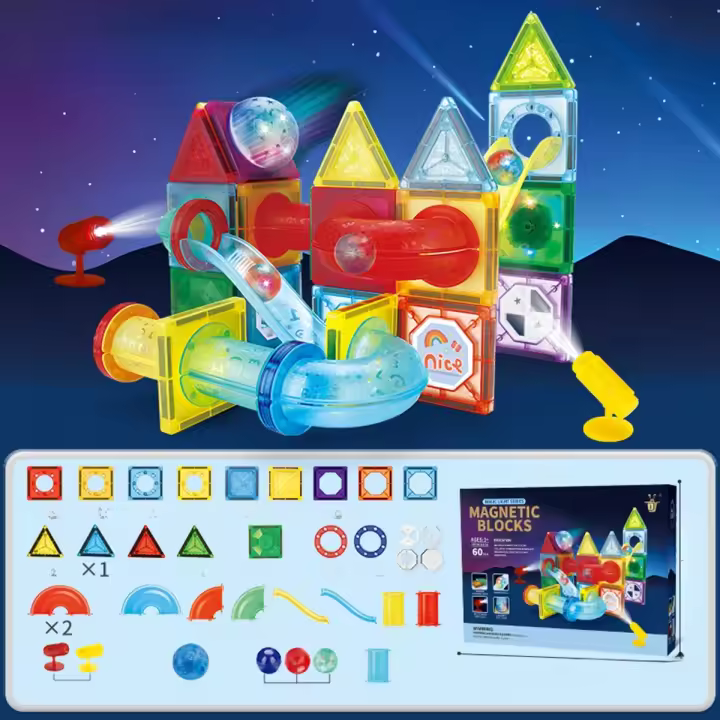 Bloques De Construcción Magnéticos Luz Para Niños Juguetes Educativos STEM 3D Transparentes Con Carril De Bolas Para Aprendizaje - 1