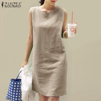 Vestido ZANZEA De Verano 2024 Sin Mangas Elegante Para Mujer Color Sólido Vestido De Playa Y Oficina Largo De Rodilla Estilo Casual - details 1