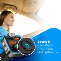 Transmisor FM Bluetooth 5.0 para Coches - 3 Puertos Carga: x 2 USB QC3.0 + x1 PD 3.0 Tipo C 20W, Función Manos Libres, Cancelación de Ruido, Carga Rápida, Botón B: Bajos Profundos Hi-Fi (Altavoz) - details 2