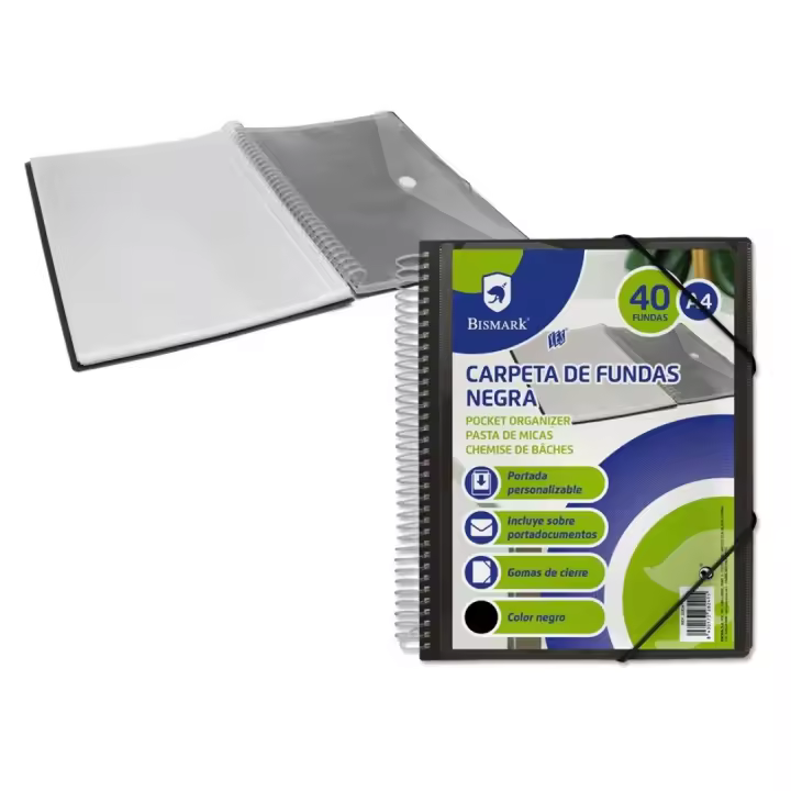 CARPETA BISMARK CON FUNDAS A4 PERSONALIZABLE CON GOMAS Y SOBRE PORTADOCUMENTOS COLORES NEON Y PASTEL - 1