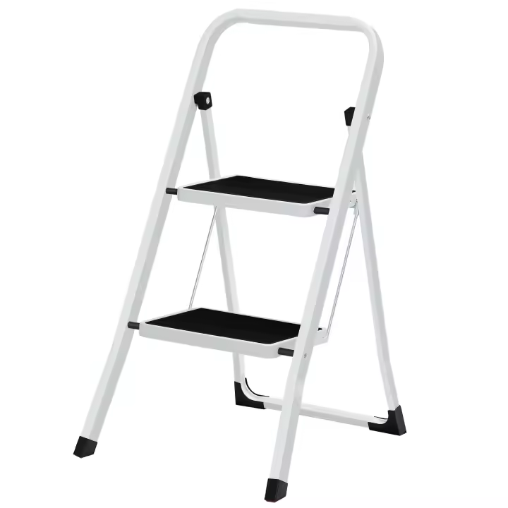 SONGMICS Escalera Plegable, Escalera con 2 Peldaños, Bloqueo de Seguridad, Fácil de Guardar, Carga hasta 150 kg, Gris Paloma/Blanco Simple - 1