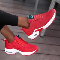 Zapatillas De Correr Para Mujer Transpirables De Malla Zapatos Deportivos Casuales Con Cordones Plataforma Aumenta Altura Para Caminar Al Aire Libre - details 2