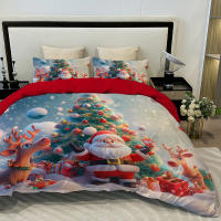 Set De Edredón Y Fundas De Almohada De Navidad Kawaii Con Dibujos De Ciervo Y Viejo 3 Piezas Funda De Edredón Y 2 Fundas De Almohada 100% Poliéster 90gsm - details 6