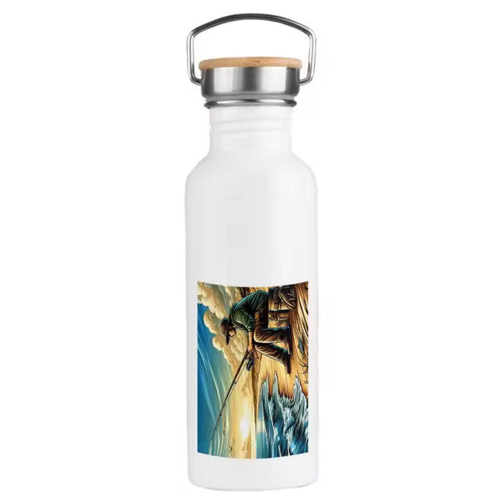 MERCHANDMANIA BIDON 750 ML ACERO INOXIDABLE ESTILO RETRO atardecer pesca pescador playa agua verano deporte deportivo botella senderismo - 1