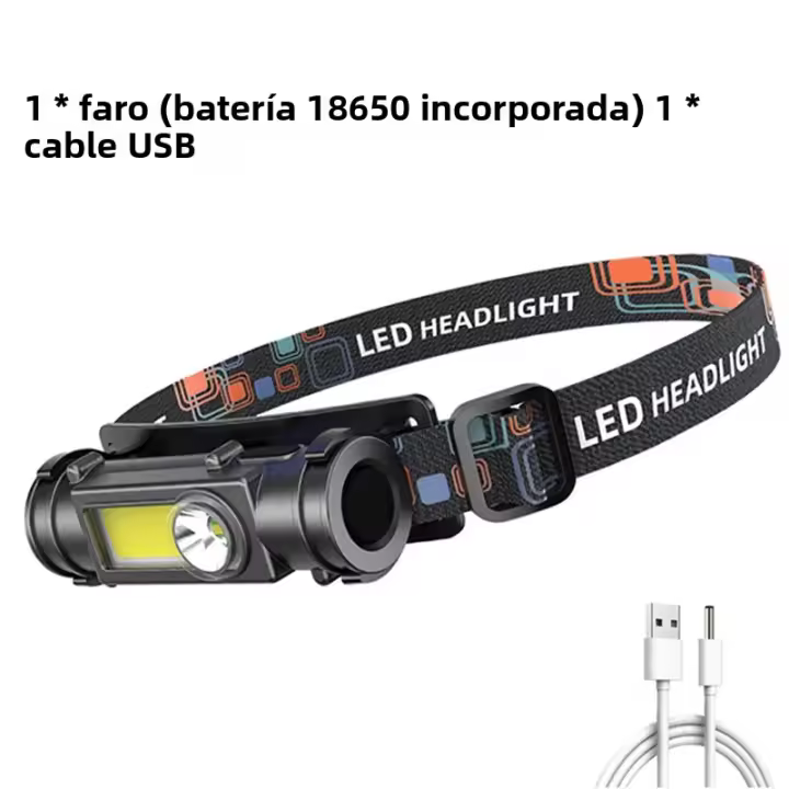 Linterna Frontal LED Portátil Recargable Por USB Con Batería Integrada Luz Fuerte Para Exteriores Pesca Caza Senderismo - 1