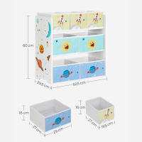 Estantería infantil con 7 cajas de tela, librería y organizador de juguetes, blanco, gris tórtola, 29,5x62,5x60 cm - details 6