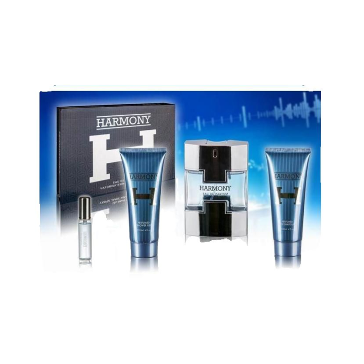 ESTUCHE 4 PIEZAS PARA HOMBRE ( 355ML)---HARMONY GIFT SET----- EAU DE PARFUM HARMONY EDP 100ML, SHOWER GEL 120ML, MINI PERFUME 15ML HARMONY, AFTER SHAVE HARMONY 120ML------ MARCA CLOSE 2