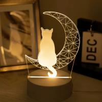 Lámpara De Noche USB 3D Luminosa De Gato Lunar Creativa Decoración Para Hogar Y Sala Regalo De Cumpleaños Luz De Mesa - details 0