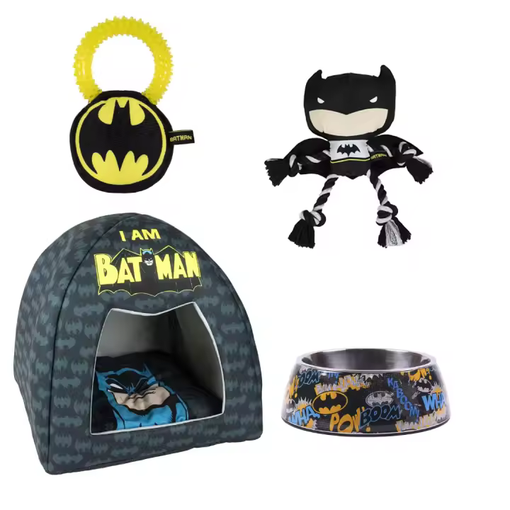 Kit para mascotas Batman: colchoneta, comedero y juguetes para consentir a tus peluditos pequeños Cerdá - 1