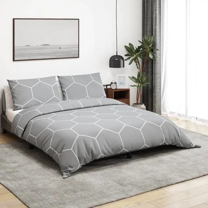 Juego de funda nórdica algodón gris 200x200 cm - 1