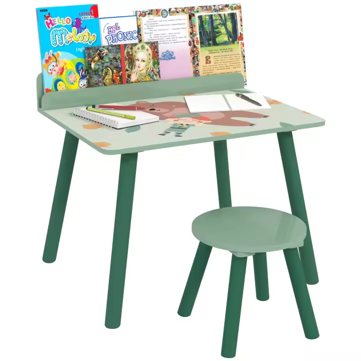 AIYAPLAY Mesa y Silla Infantiles de 2 Piezas Mesa Infantil con Silla y Estante para Libros Escritorio para Niños de +3 Años para Sala de Juegos - 1