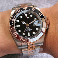 Reloj Mecánico Automático Para Hombre NH34A Rose Gold Doble Tono Con Correa Jubilee 200m Impermeable Movimiento GMT Reloj De Divercio - details 2