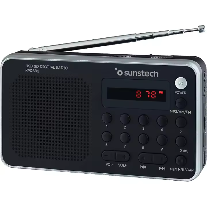 Sunstech RPDS32SL - Radio portátil Digital (AMFM PLL, Altavoz, USB, SD, MMC, 1.5 W RMS) Color Plata - 1