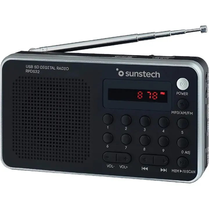Sunstech RPDS32SL - Radio portátil Digital (AMFM PLL, Altavoz, USB, SD, MMC, 1.5 W RMS) Color Plata - 1