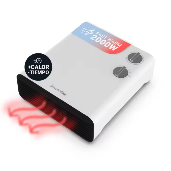 UNIVERSALBLUE Calefactor Eléctrico 2000W - Termoventilador Horizontal 2 en 1 con Termostato Ajustable y Seguridad en Sobrecalentamiento - 1