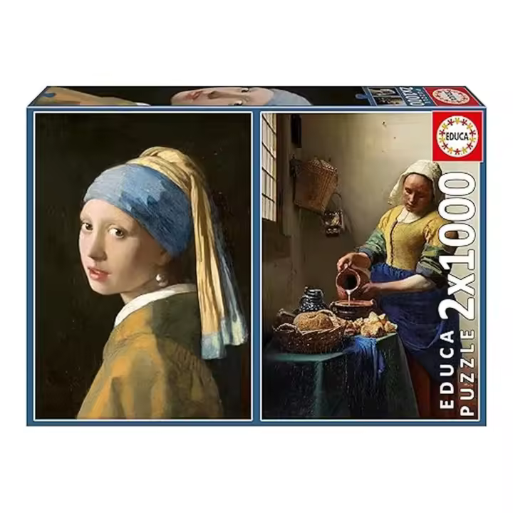 Educa Pack de Puzzles La Joven de la Perla y La Lechera Johannes Vermeer 2x1000 Piezas 20309 - 1