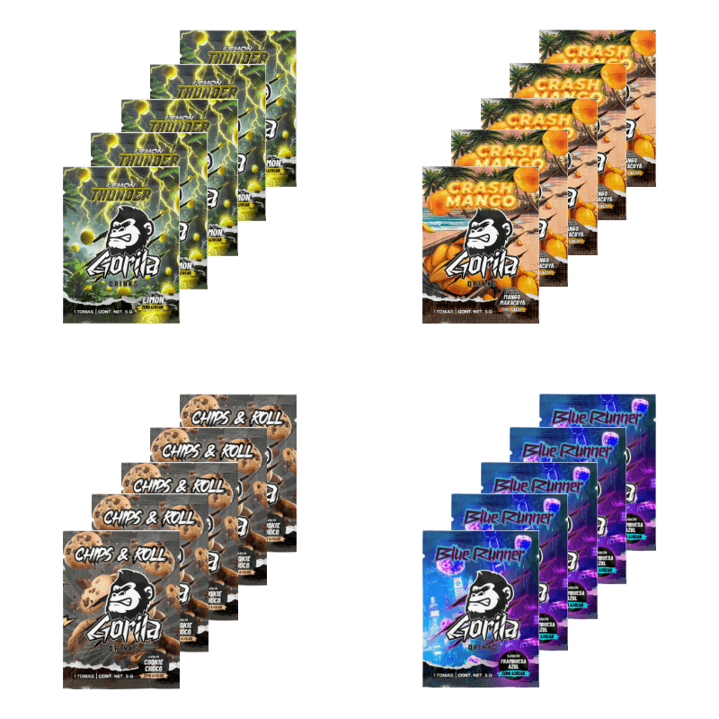 PACK MUESTRAS - Pack 20 Sobres Monodosis (Toma de 5 gramos). Sabores a Elegir - GORILA DRINKS®