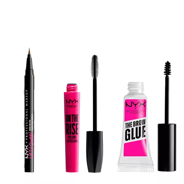NYX Professional MakeUp | Rutina de Maquillaje de NYX Professional Makeup: Lápiz de cejas Lift&Snatch tono Brunette + Máscara de pestañas  On The Rise + Fijador de maquillaje para cejas en gel : Logra un look de maquillaje completo con esta rutina - 1