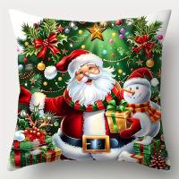 Funda De Cojín Navideña 1pc Estilo Moderno Poliéster Con Impresión De Santa Claus Y Payaso De Nieve Decoración Para Sofa Y Sala - details 1