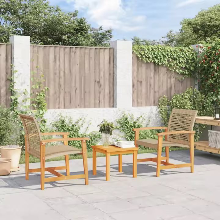 vidaXL Sillas de jardín 2 uds madera de acacia y ratán sintético beige - 1