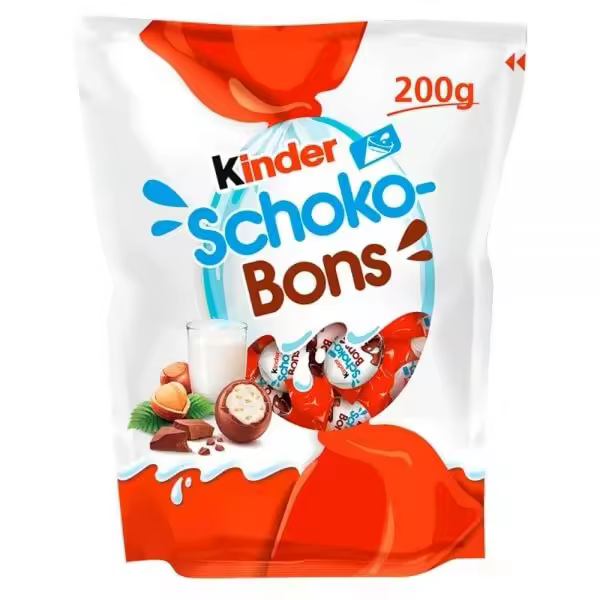 Kinder SCHOKO-BONS Normal o Blanco - Huevos de chocolate con  leche o chocolate blanco rellenos de leche y avellanas - Bolsa de 200 g - 1