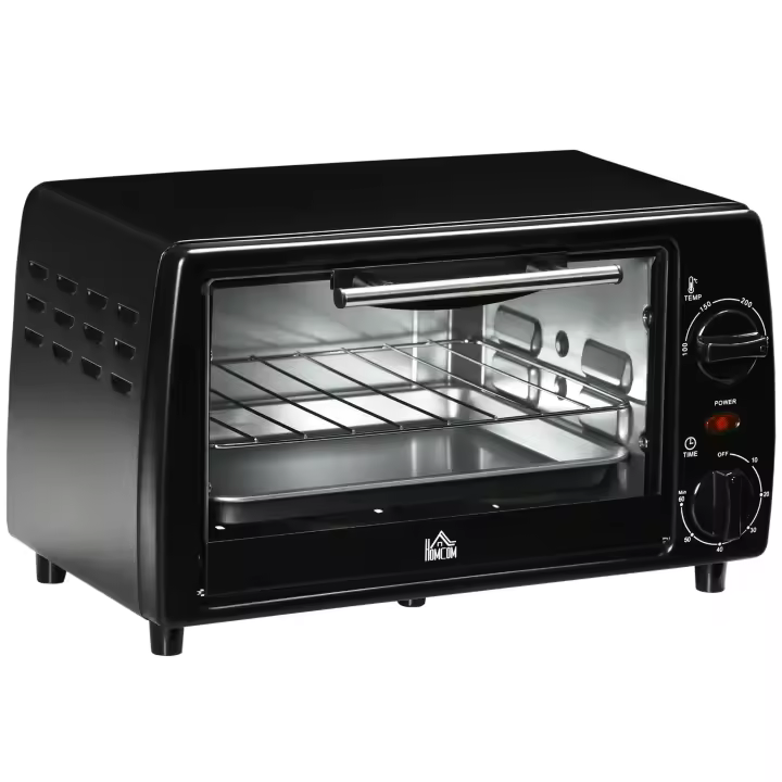 HOMCOM Horno Eléctrico Sobremesa 10 Litros 750W Horno de Convección con Temperatura hasta 230 ℃ Temporizador 60 Minutos Bandeja y Rejilla 36,5x26x22 cm - 1